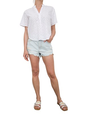 Camicia donna Emme Marella in mussola di cotone bianco con ricamo sangallo geometrico in DONNA