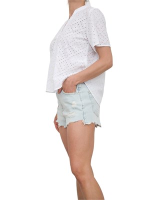 Camicia donna Emme Marella in mussola di cotone bianco con ricamo sangallo geometrico in DONNA