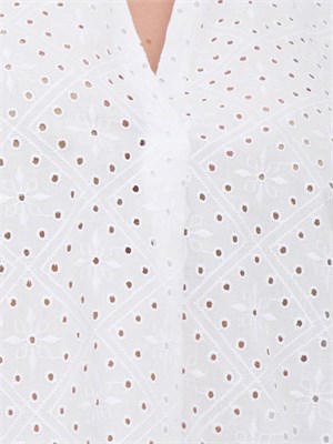 Camicia donna Emme Marella in mussola di cotone bianco con ricamo sangallo geometrico in DONNA
