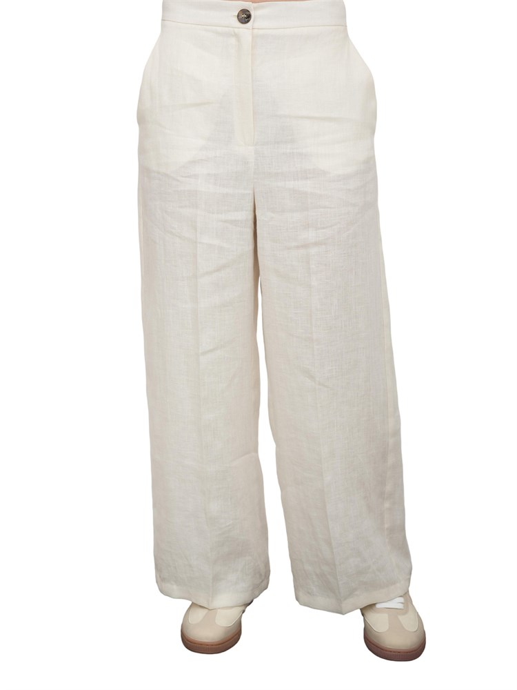 Pantalone ampio Emme Marella in lino bianco panna