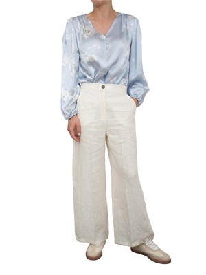 Pantalone ampio Emme Marella in lino bianco panna in DONNA