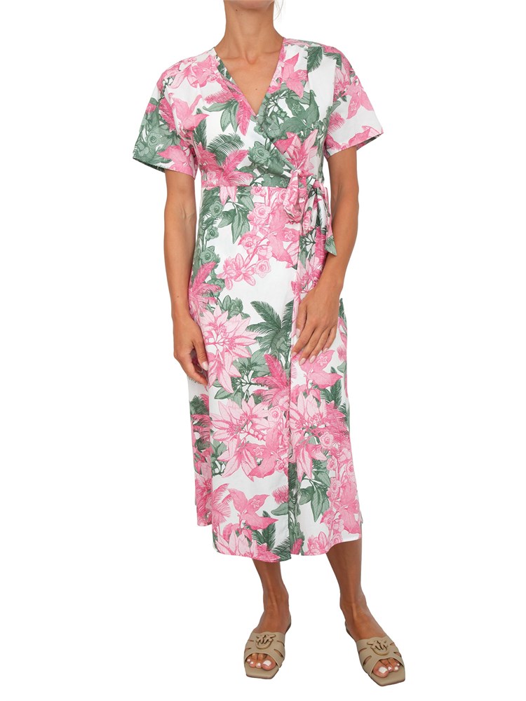 Chemisier Emme Marella in popeline stretch con stampa floreale rosa all over