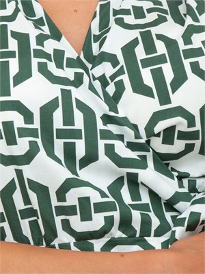 Chemisier Emme Marella in popeline stretch con stampa geometrica verde all over in DONNA