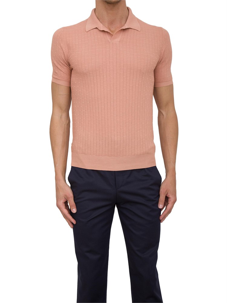 Polo uomo Aiace Galassi in leggero cotone rosa con lavorazione trama