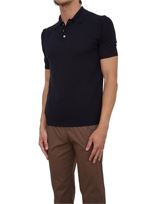 Polo maglia uomo Aiace Galassi in cotone blu con trama lavorata davanti in UOMO