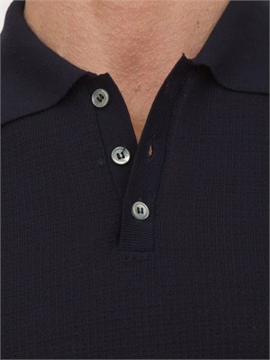 Polo maglia uomo Aiace Galassi in cotone blu con trama lavorata davanti in UOMO