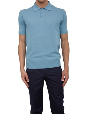 Polo maglia uomo Aiace Galassi in cotone azzurro con trama lavorata davanti in UOMO