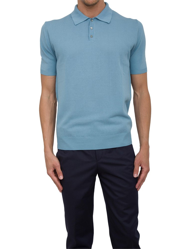 Polo maglia uomo Aiace Galassi in cotone azzurro con trama lavorata davanti