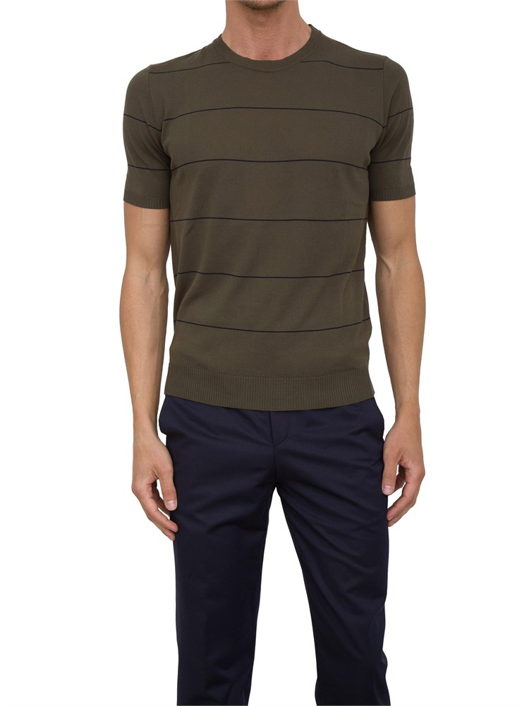 Maglia uomo a maniche corte Aiace Galassi in cotone verde con righe a contrasto