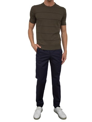 Maglia uomo a maniche corte Aiace Galassi in cotone verde con righe a contrasto in UOMO