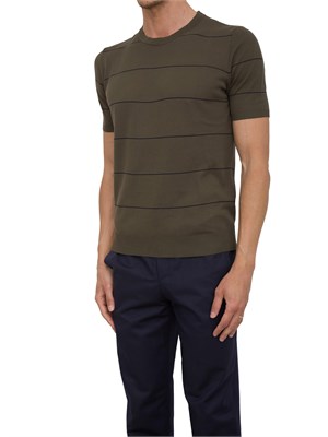 Maglia uomo a maniche corte Aiace Galassi in cotone verde con righe a contrasto in UOMO