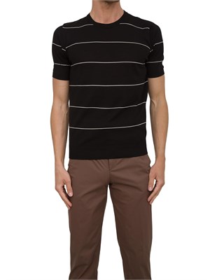 Maglia uomo a maniche corte Aiace Galassi in cotone nero con righe a contrasto in UOMO
