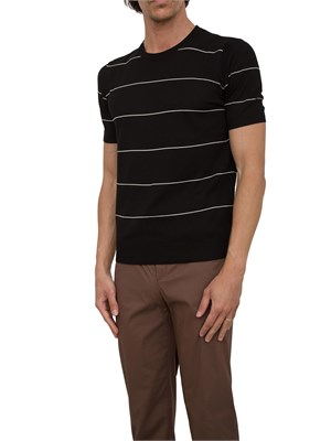 Maglia uomo a maniche corte Aiace Galassi in cotone nero con righe a contrasto in UOMO