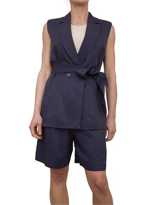 Gilet monopetto Nenette in misto lino blu in DONNA