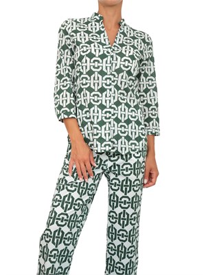 Camicia Marella collo coreana e stampa geometrica verde all over in DONNA