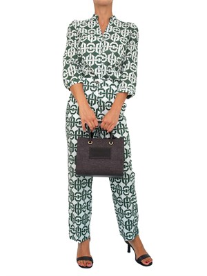 Camicia Marella collo coreana e stampa geometrica verde all over in DONNA