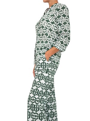 Camicia Marella collo coreana e stampa geometrica verde all over in DONNA