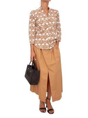 Camicia Marella collo coreana e stampa geometrica cammello all over in DONNA