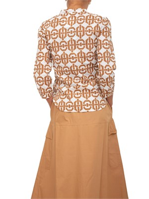Camicia Marella collo coreana e stampa geometrica cammello all over in DONNA