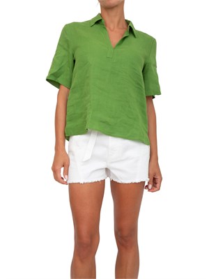 Camicia donna Emme Marella con scollo a V in lino verde in DONNA