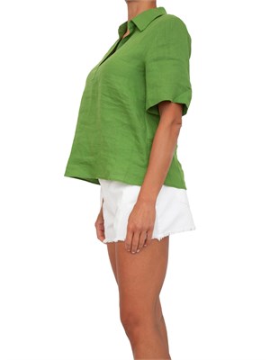 Camicia donna Emme Marella con scollo a V in lino verde in DONNA