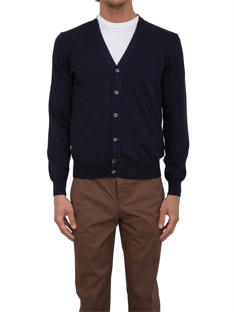 Cardigan uomo Aiace Galassi in maglia di cotone blu con bottoni tono su tono
