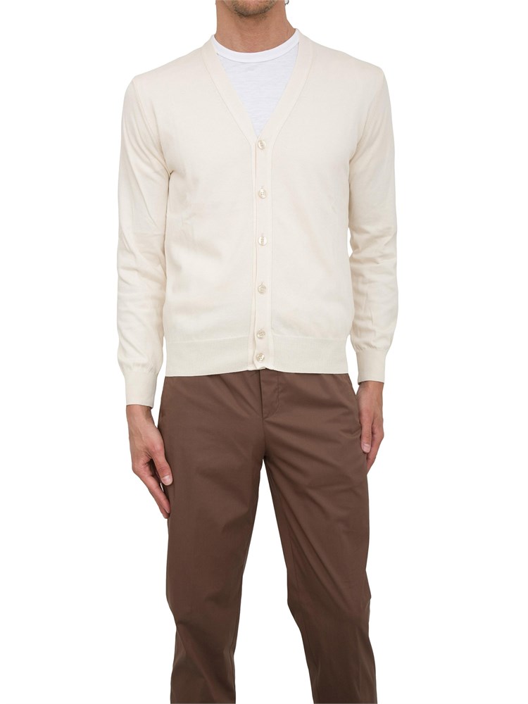 Cardigan uomo Aiace Galassi in maglia di cotone avorio con bottoni tono su tono