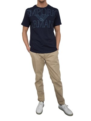 T-shirt blu Emporio Armani con logo frontale in UOMO