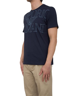 T-shirt blu Emporio Armani con logo frontale in UOMO