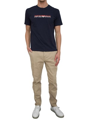 T-shirt blu Emporio Armani in cotone con stampa logo in UOMO