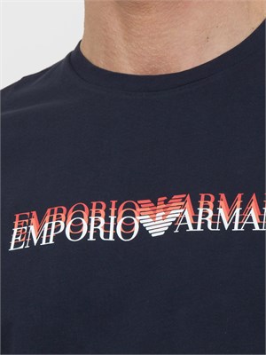 T-shirt blu Emporio Armani in cotone con stampa logo in UOMO