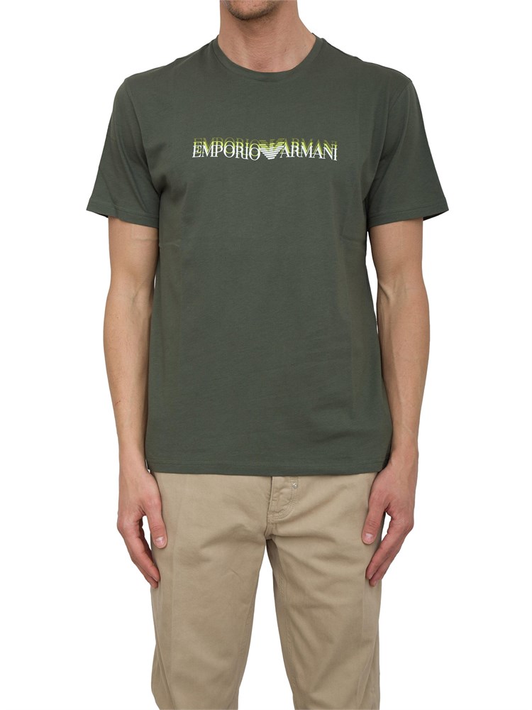T-shirt verde Emporio Armani in cotone con stampa logo