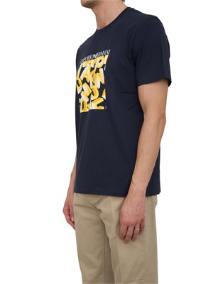 T-shirt blu Emporio Armani in cotone con stampa geometrica logo in UOMO