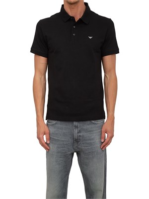 Polo nera Emporio Armani uomo con patch micro logo Aquila a contrasto in UOMO