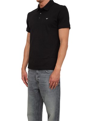 Polo nera Emporio Armani uomo con patch micro logo Aquila a contrasto in UOMO