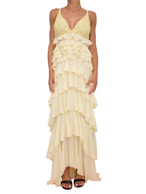 Abito lungo giallo Elisabetta Franchi in georgette con balze in DONNA