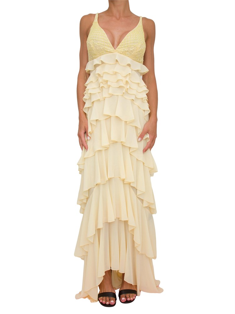 Abito lungo giallo Elisabetta Franchi in georgette con balze