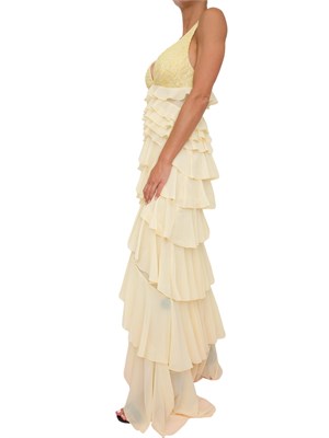 Abito lungo giallo Elisabetta Franchi in georgette con balze in DONNA