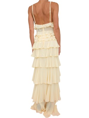 Abito lungo giallo Elisabetta Franchi in georgette con balze in DONNA