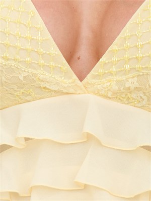 Abito lungo giallo Elisabetta Franchi in georgette con balze in DONNA