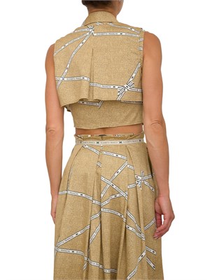 Camicia Elisabetta Franchi in cotone beige con stampa rafia e nastro in DONNA