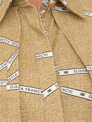 Camicia Elisabetta Franchi in cotone beige con stampa rafia e nastro in DONNA