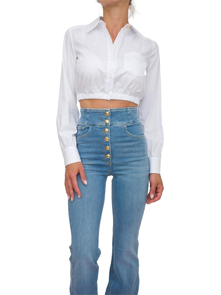 Camicia cropped Elisabetta Franchi in cotone bianco con taschino