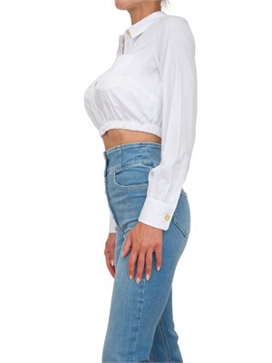 Camicia cropped Elisabetta Franchi in cotone bianco con taschino in DONNA