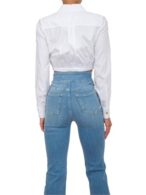 Camicia cropped Elisabetta Franchi in cotone bianco con taschino in DONNA