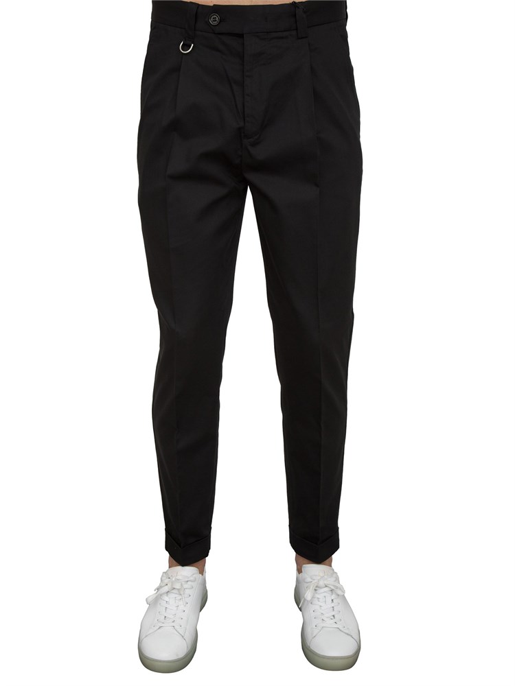 Pantalone chino nero Paolo Pecora con pinces in gabardina