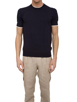 Maglia girocollo Paolo Pecora in cotone extrafine blu in UOMO