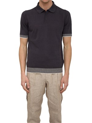 Polo Peserico in filato di lino e cotone crepe blu in UOMO