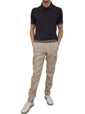 Polo Peserico in filato di lino e cotone crepe blu in UOMO