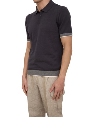 Polo Peserico in filato di lino e cotone crepe blu in UOMO